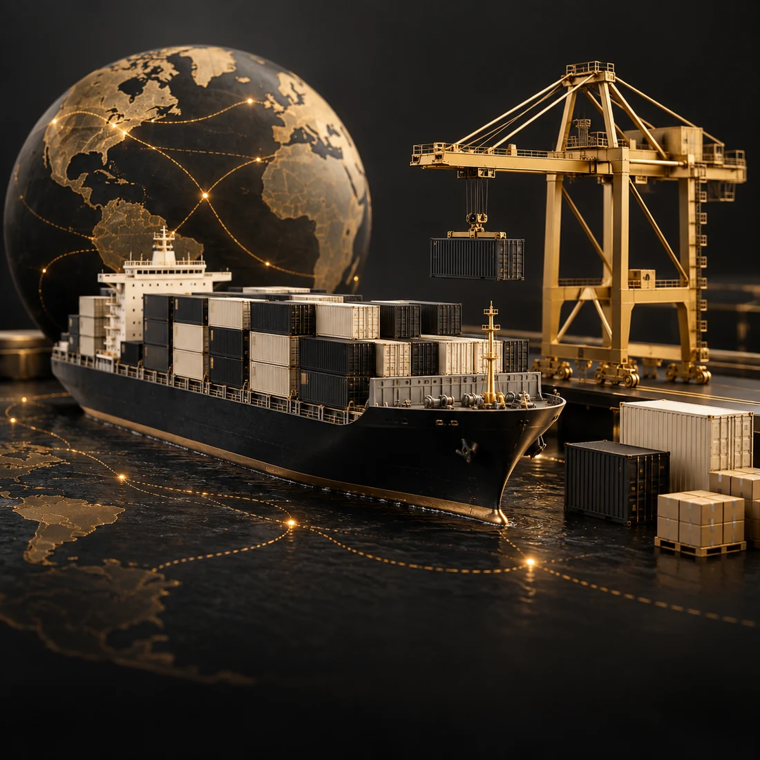 Barco portacontenedores y operación logística de importación