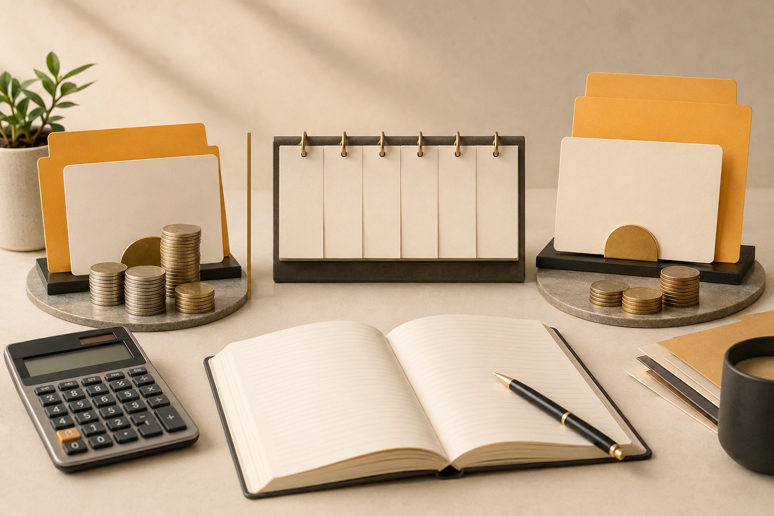 Calculadora, calendario y monedas para estimar los costos de una LLC