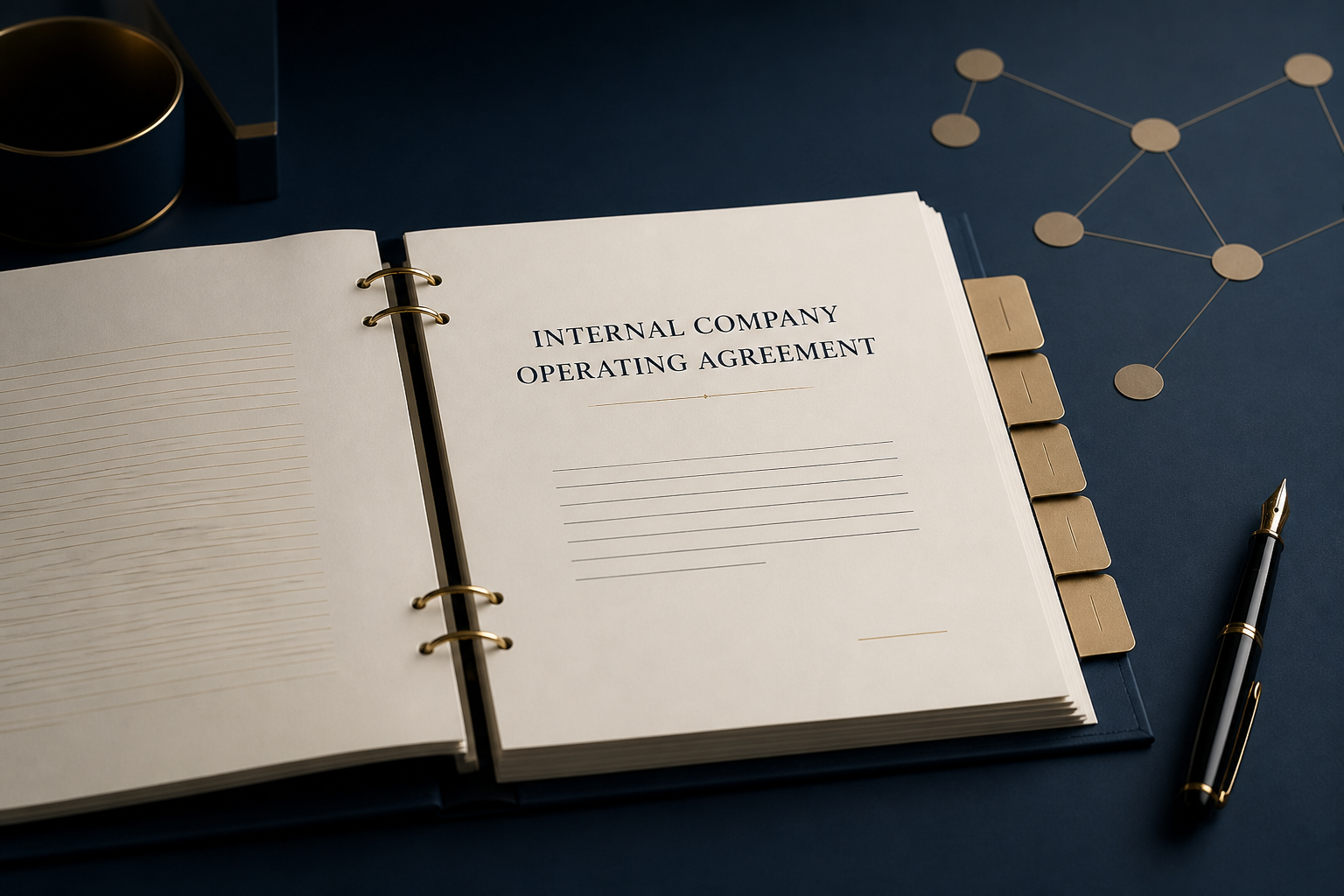 Carpeta ilustrativa de Operating Agreement con secciones para el acuerdo interno